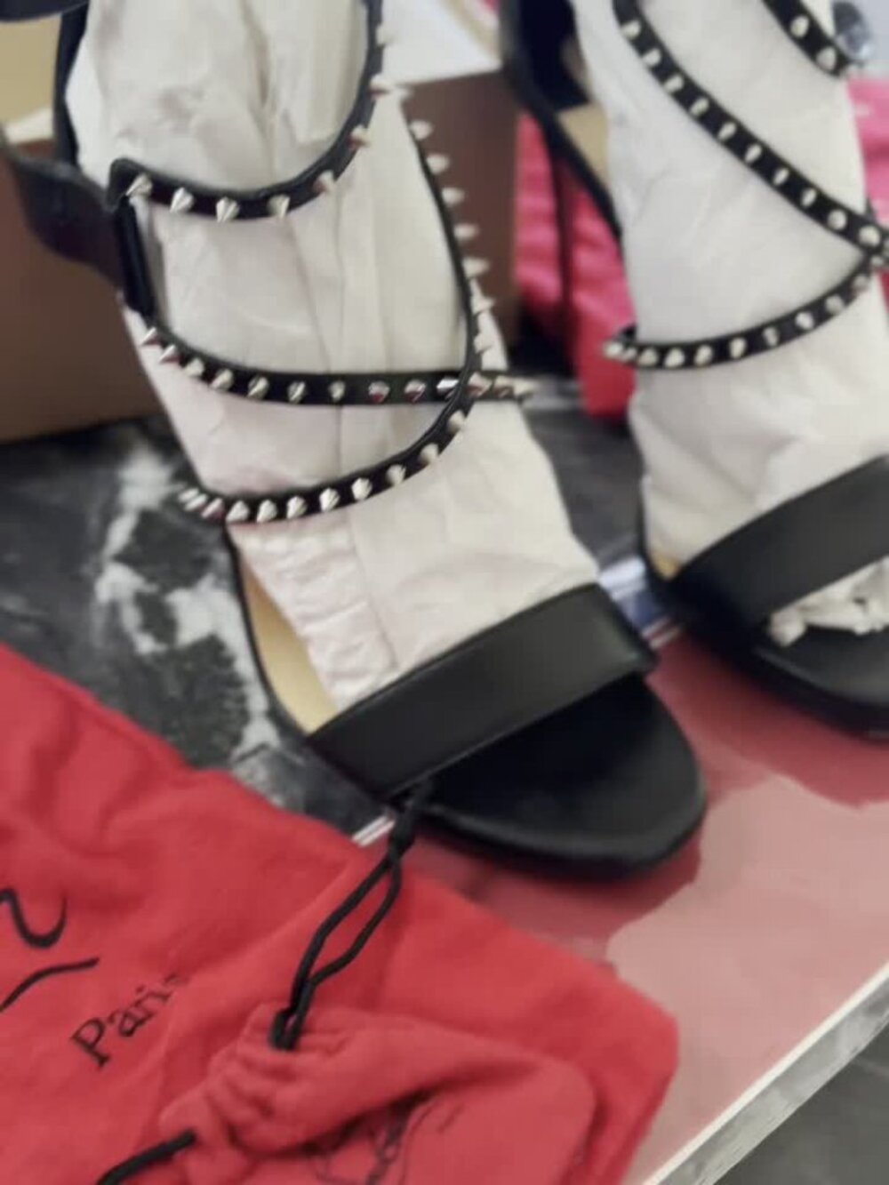 Christian Louboutin Choca Lux 120 Black Spiked Sandals 38.5 - Picture 4 of 11